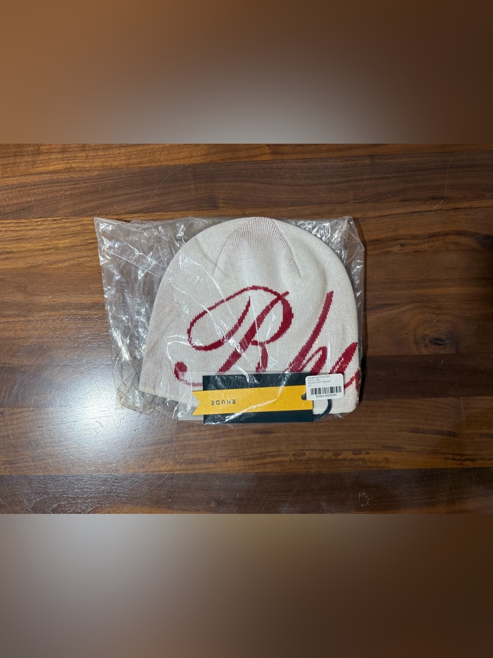 RHUDE Script Logo Beanie White / Red One Size Knit Hat Made In USA